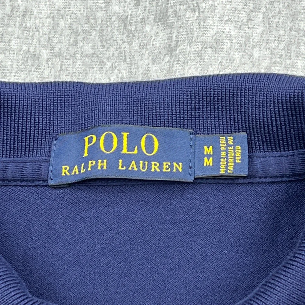 Polo Ralph Lauren Polo Shirt Mens Medium Blue Knit Stretch Slim Fit Pony Logo